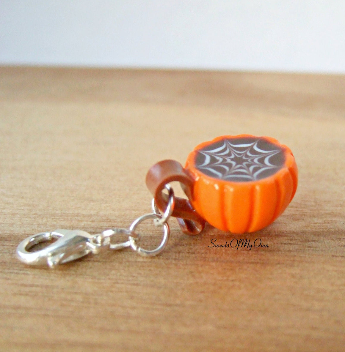Pumpkin Mug with Cobweb Latte Art - Necklace/Charm - MTO