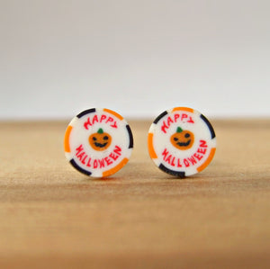 Happy Halloween Pumpkin Sliced Rock Candy Stud Earrings - SweetsOfMyOwn