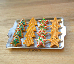 Miniature Christmas Biscuit Set - Shortbread + Wafer Tree, Star 1:12 Scale - SweetsOfMyOwn