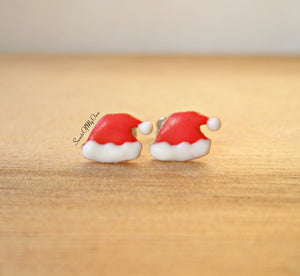 Gingerbread Santa Hat Biscuit Stud Earrings - SweetsOfMyOwn