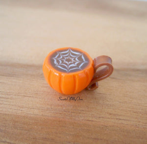 Pumpkin Mug with Cobweb Latte Art Miniature - Doll House 1:12 Scale - MTO