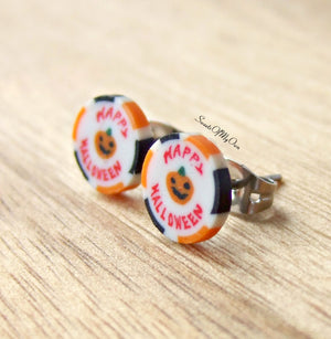 Happy Halloween Pumpkin Sliced Rock Candy Stud Earrings - SweetsOfMyOwn