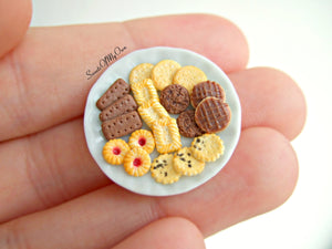 Plate of Miniature Mixed Biscuits - Jam Biscuits, Chocolate, Fig 1:12 Scale - SweetsOfMyOwn