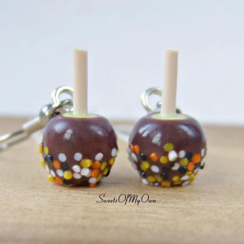 Chocolate Apples with Halloween Confetti - Dangle Earrings - SweetsOfMyOwn