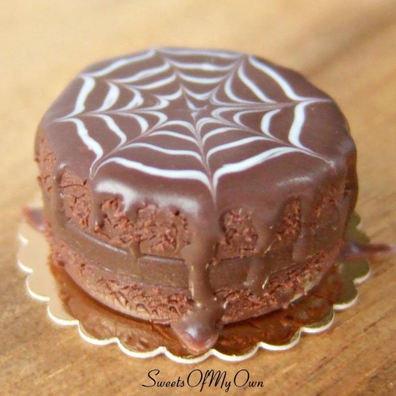 Cobweb Chocolate Icing Cake Miniature 1:12 Scale - SweetsOfMyOwn