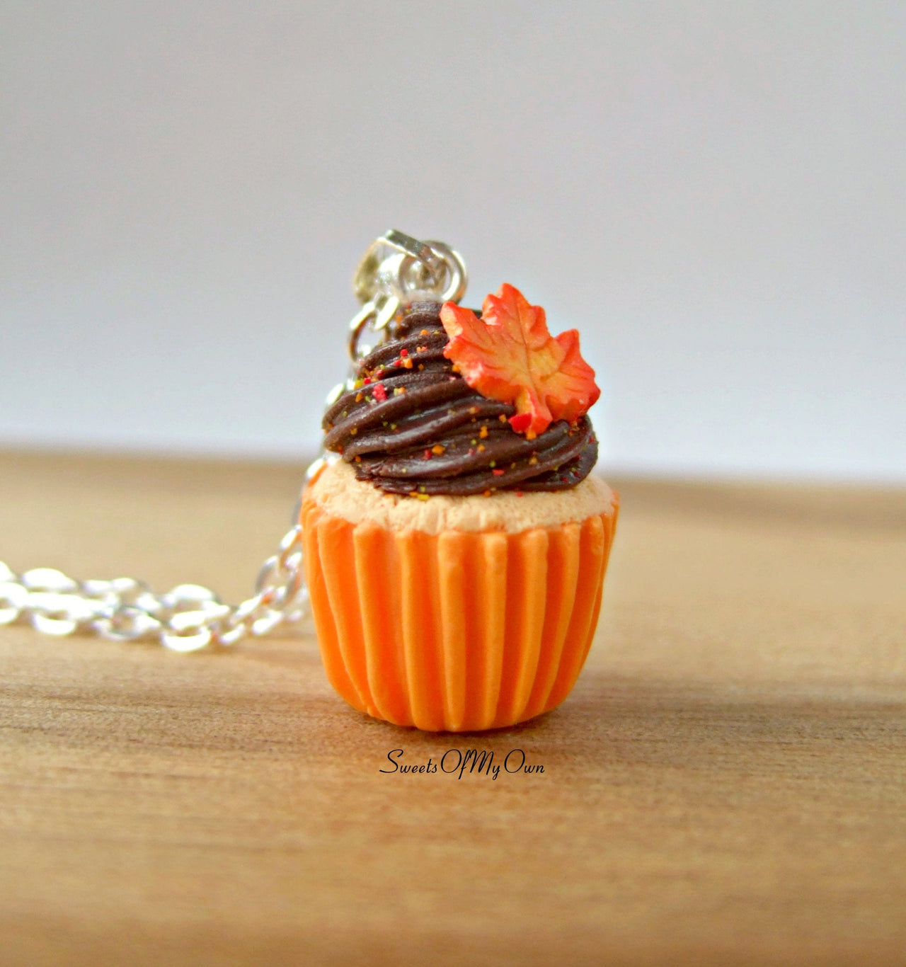 Chocolate Maple Leaf Cupcake Charm - Necklace/Charm/Keychain - MTO