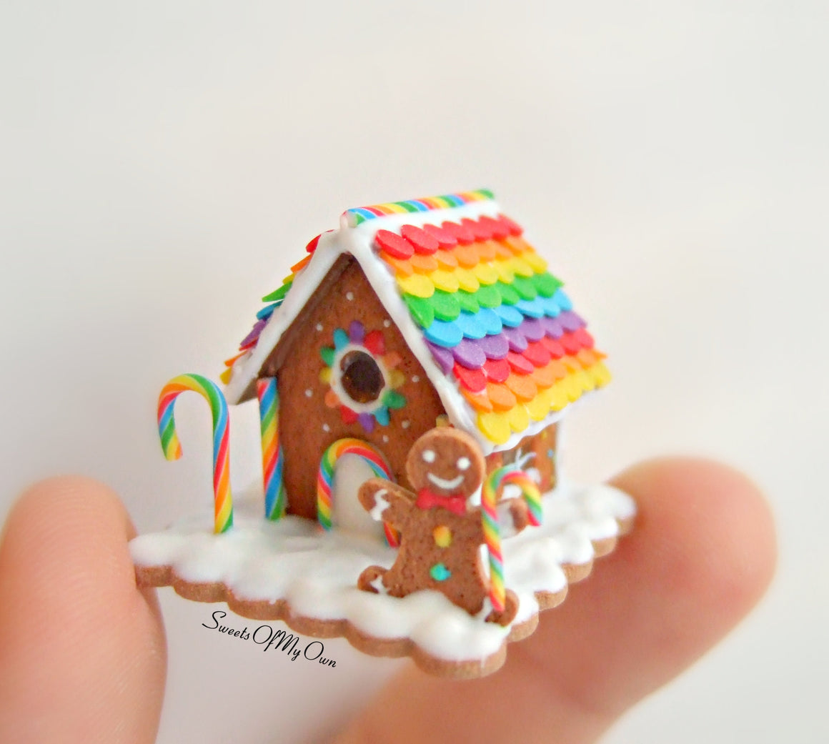Miniature Rainbow Gingerbread House - 1:12 Scale - SweetsOfMyOwn