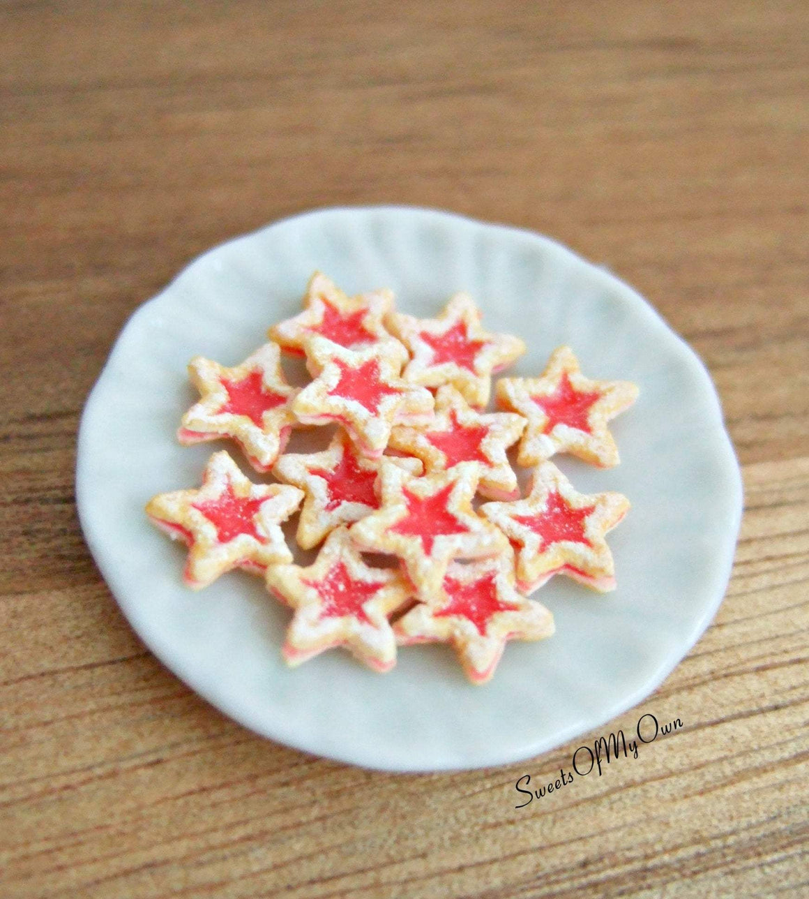 Plate of Miniature Star Jam Filled Biscuits 1:12 Scale - SweetsOfMyOwn