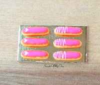 Thumbnail for Miniature Set of Pink Iced Eclairs with White Decoration - Doll House 1:12 Scale - SweetsOfMyOwn