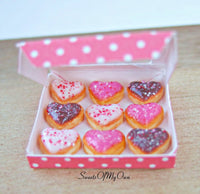 Thumbnail for Miniature Box of Heart Doughnuts Crushed Sprinkles - Doll House 1:12 Scale - SweetsOfMyOwn