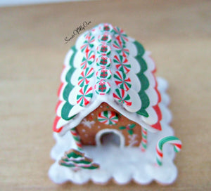 Miniature Christmas Tiled Roof  Gingerbread House - 1:12 Scale - SweetsOfMyOwn