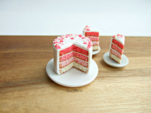 Valentines Pink Ombre Cake Miniature - Doll House 1:12 Scale