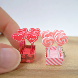 Miniature Pink and White Heart Lollipops - Doll House 1:12 Scale - SweetsOfMyOwn