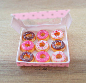 Miniature Box of Ring Doughnuts with Crushed Sprinkles - Doll House 1:12 Scale - SweetsOfMyOwn