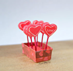 Miniature Red Heart Lollipops - Doll House 1:12 Scale - SweetsOfMyOwn