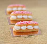 Thumbnail for Miniature Cream Filled Pink Iced Eclairs - Doll House 1:12 Scale - SweetsOfMyOwn