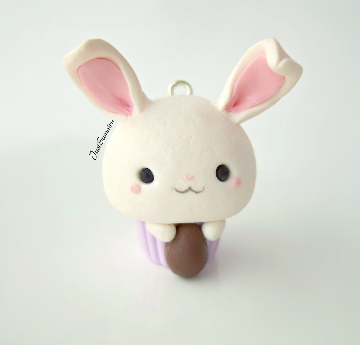 White Rabbit with Easter Egg Kawaii Cupcake Charm - SweetsOfMyOwn