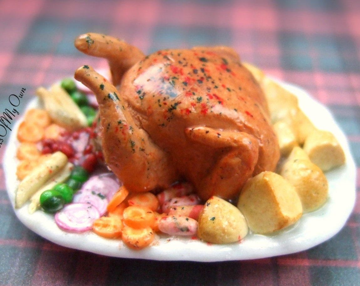 Christmas Turkey Dinner Medium - 1:12 Scale Miniature Food - MTO