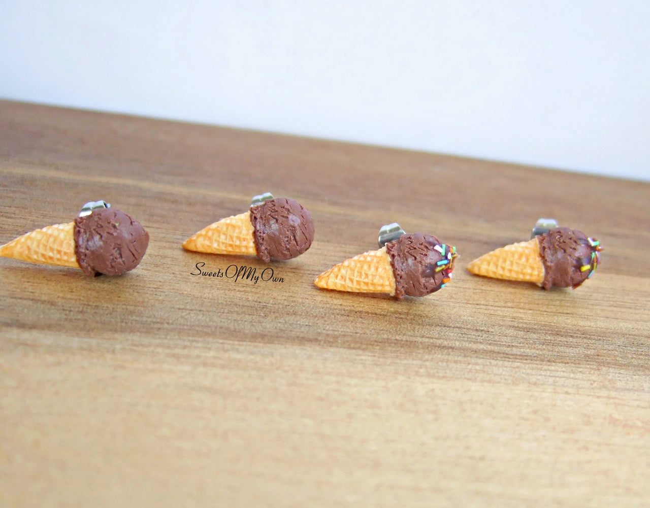Chocolate Scoop Ice Cream Cones - Stud Earrings