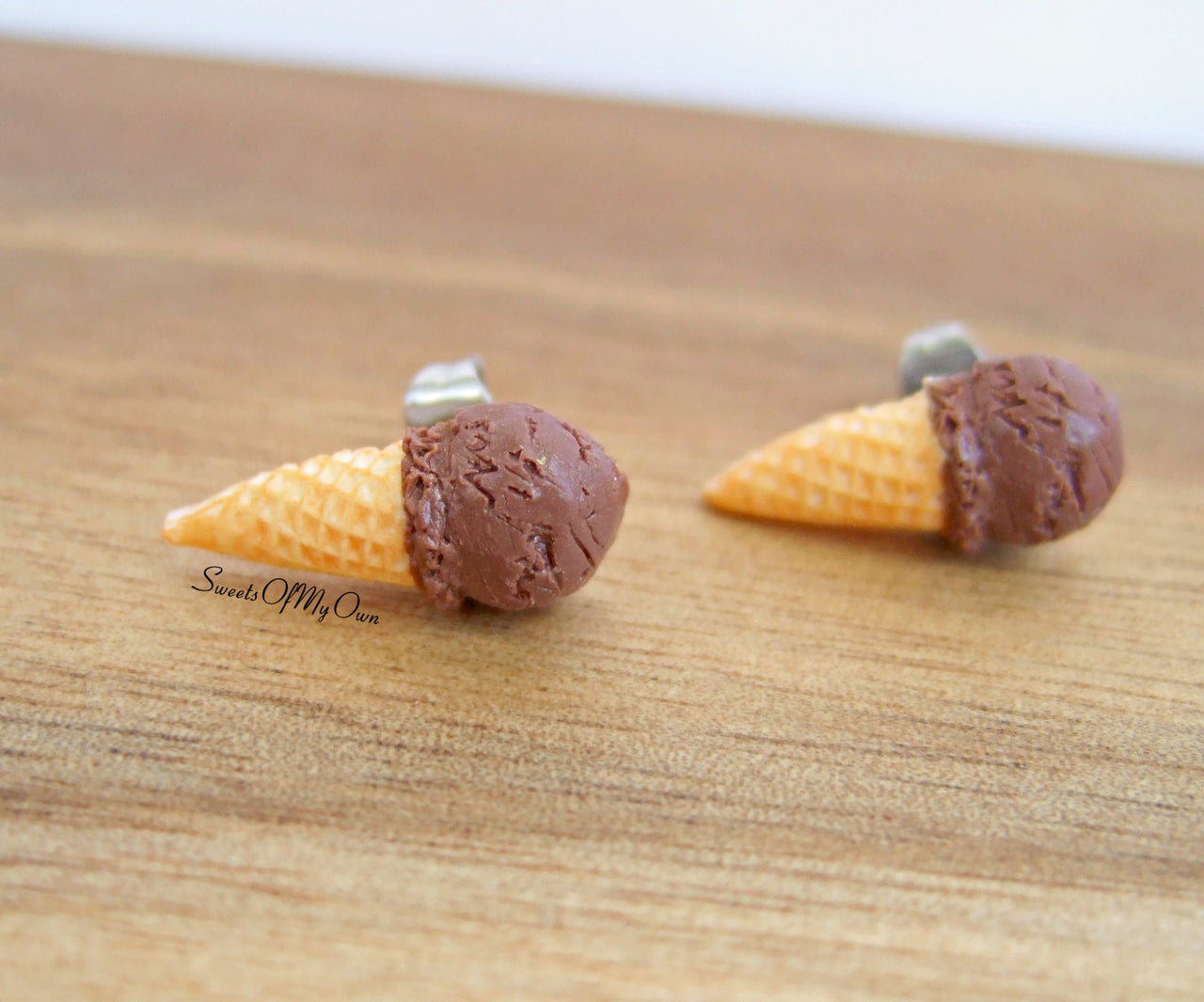 Chocolate Scoop Ice Cream Cones - Stud Earrings