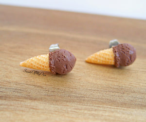 Chocolate Scoop Ice Cream Cones - Stud Earrings