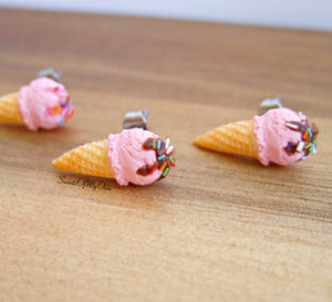 Strawberry Scoop Ice Cream Cones - Stud Earrings