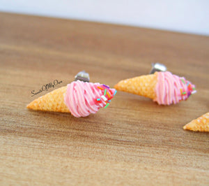 Strawberry Swirly Ice Cream Cones - Stud Earrings