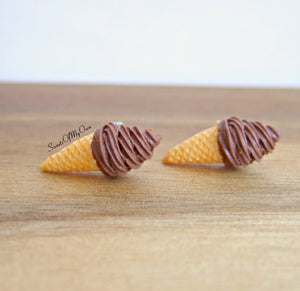 Chocolate Swirly Ice Cream Cones - Stud Earrings