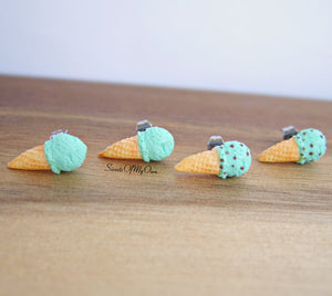 Mint Scoop Ice Cream Cones - Stud Earrings