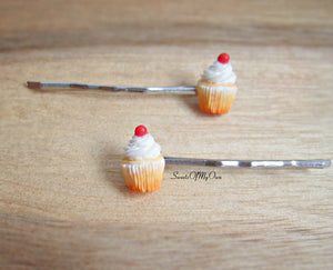 White Cupcakes with a Cherry - Hair Clips