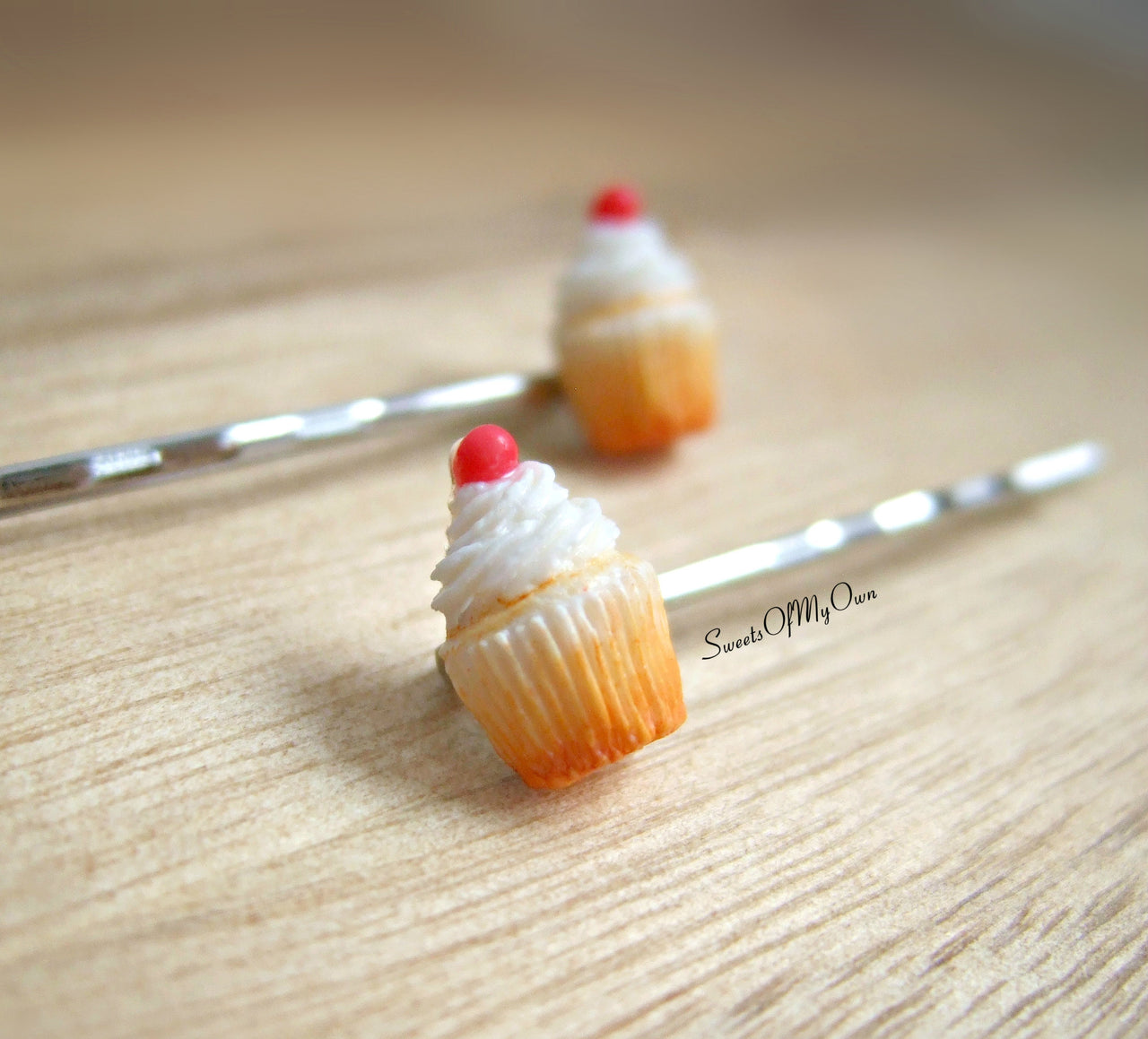 White Cupcakes with a Cherry - Hair Clips