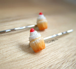 White Cupcakes with a Cherry - Hair Clips