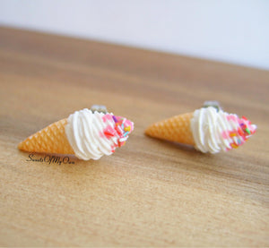 Vanilla Swirly Ice Cream Cones - Stud Earrings
