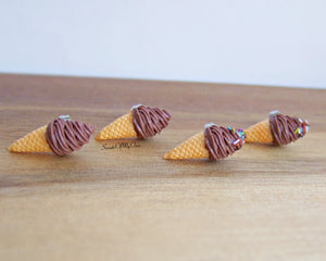 Chocolate Swirly Ice Cream Cones - Stud Earrings