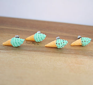 Mint Swirley Ice Cream Cones - Stud Earrings