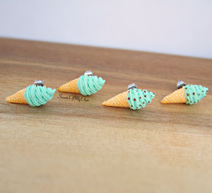 Mint Swirley Ice Cream Cones - Stud Earrings