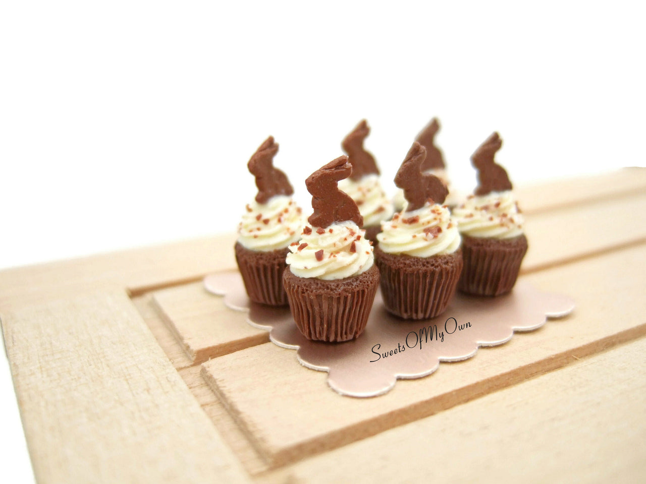 Miniature Chocolate Bunny Biscuit Cupcake - Doll House 1:12 Scale