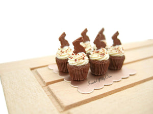 Miniature Chocolate Bunny Biscuit Cupcake - Doll House 1:12 Scale