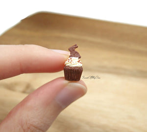 Miniature Chocolate Bunny Biscuit Cupcake - Doll House 1:12 Scale