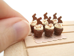 Miniature Chocolate Bunny Biscuit Cupcake - Doll House 1:12 Scale