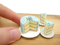 Thumbnail for Light Blue Mini Egg Frosted Vanilla Sponge Cake - Miniature 1:12 Scale