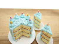 Thumbnail for Light Blue Mini Egg Frosted Vanilla Sponge Cake Piped Frosting - Miniature 1:12 Scale