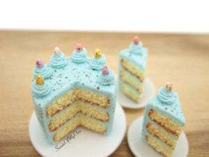 Light Blue Mini Egg Frosted Vanilla Sponge Cake Piped Frosting - Miniature 1:12 Scale