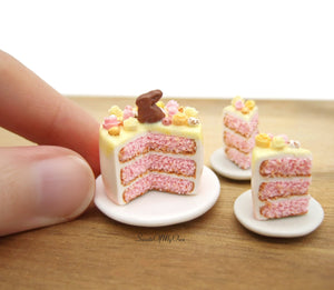 Miniature Easter Bunny with Roses Pink Cake - Easter Theme - 1:12 Scale