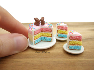 Miniature Spring Theme Sponge Cake with Easter Bunnies - 1:12 Scale