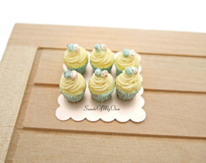 Miniature Light Blue Mini Egg Theme Vanilla Cupcakes - 1:12 Scale