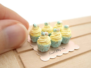 Miniature Light Blue Mini Egg Theme Vanilla Cupcakes - 1:12 Scale