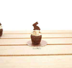 Miniature Chocolate Bunny Biscuit Cupcake - Doll House 1:12 Scale