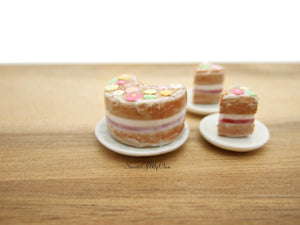 Miniature Victoria Sponge Cake Decorated With Flowers - 1:12 Scale