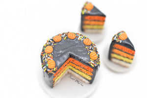 Black Halloween Pumpkin Drip Cake - Dolls House Miniature Food 1:12 Scale